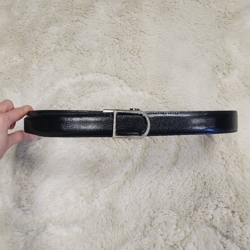 Mens Nexbelt Precise Fit Ratchet Black Leather Belt Silver Buckle size 25” - 32”